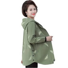 Middle-aged Women Windbreaker New Printed Hooded Outerwear Spring Autumn Jacket Loose Plus Size 5XL Female Mid Long Coat Tops 2024 - buy cheap