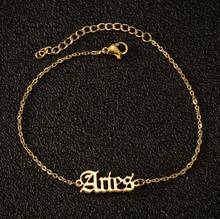12 Constellation Jewelry Leo Zodiac Sign Astrology Anklets Star Sign Old English Letter Aries Anklets Bracelets Birthday Gift 2024 - buy cheap