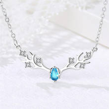 Sole Memory Blue Crystal Cute Antlers Christmas Gift Companionship 925 Sterling Silver Clavicle Chain Female Necklace SNE442 2024 - buy cheap