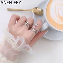 ANENJERY Double Layer Round Beads Thai Silver Ring 925 Sterling Silver Star Tassel Chain Open Finger Rings For Women S-R678 2024 - купить недорого