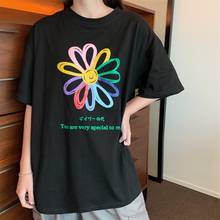Женская Повседневная футболка с цветочным принтом в стиле ретро, футболки Kawaii Ulzzang в Корейском стиле, женская одежда в стиле Харадзюку 2024 - купить недорого