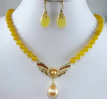 Conjunto de pingente colar banhado a ouro, amarelo concha dourada pérola cristal 2024 - compre barato