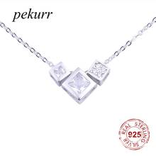 Pekurr Real 925 Sterling Silver Cubic Zircon Cube Square Necklaces For Women Collar Pendants Geometric Fashion Jewelry Gift 2024 - buy cheap