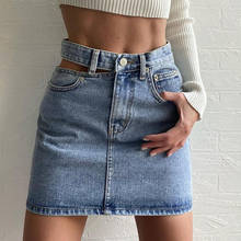 Denim Summer Women Skirt 2021 High Waist Side Hollow Out A-line Jeans Skirts Womens High Street Girls Mini Skirt 2024 - buy cheap