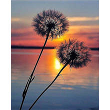 Dandelion lago pôr do sol flor diy pintura digital por números arte da parede moderna pintura a óleo presente do feriado decoração casa tamanho grande 2024 - compre barato