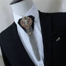 Men Alloy Rhinestone Crystal Bow Ties Cravat Wedding Suit Club Party Shirt Necktie Luxury Tassels Chain PU Leather Ribbon Bowtie 2024 - buy cheap