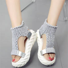 Knitted Elastic Sandals New Summer Shoes Women Fashion Mesh Open Toe Flat Sandals Sweet Hollow Slip-On Female Platform Shoes 2024 - buy cheap