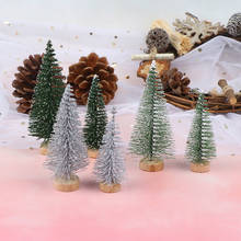 Quente novo diy 7/9cm árvore de natal mini pinheiro com base madeira artesanal mesa início decoração miniaturas 2024 - compre barato