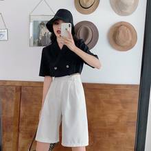 JuneLove Women Summer Two Pieces Office Lady Suits Vintage Double Breasted Short Blazers+High Waist Shorts Street Sets Fashion 2024 - buy cheap
