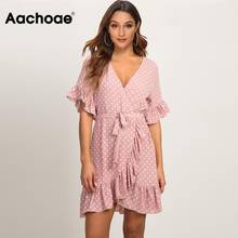 Aachoae Summer Dress 2021 Boho Style Beach Dress Fashion Short Sleeve V-neck Polka Dot A-line Party Dress Sundress Vestidos 2024 - buy cheap