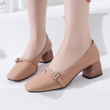 Plus Size 34-43 Square Heel Square Toe Leather Pumps Shoes Women Genuine Leather Shallow Mouth Casual Office Lady OL Shoes 5 cm 2024 - buy cheap