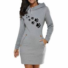 Sudadera con capucha para mujer, prenda de vestir larga con estampado de pata de perro y gato, ropa Kawaii bonita con hebilla juvenil, 2021 2024 - compra barato