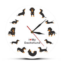 I Love Dachshund Dog Cute Doggie Cartoon Style Wall Clock Puppy Breed Timepiece Sausage Pet Lover Gift Modern Wall Decor Watch 2024 - buy cheap