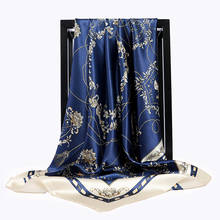 2021 Sunscreen Head Scarf Women Fashion Blue Luxury Brand Square Bandana Imitated Silk Hair Scarf Top Grade Shawls 90*90cm Hijab 2024 - buy cheap