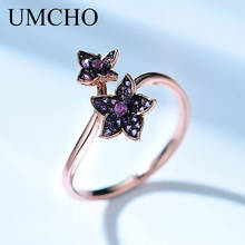 UMCHO 925 Sterling Silver Jewelry Silver Black Plated Flower Adjustable Rings For Girls Birthday Gift Fine Jewelry 2024 - buy cheap
