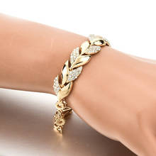 Vintage Braided Gold Color Zircon Leaf Crystal Chain Bracelets for Women Luxury Wedding Rhinestone Leaves Bangle Jewelry Gift 2024 - buy cheap