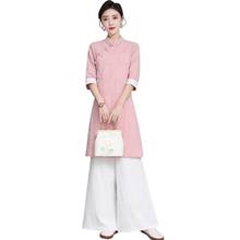 Vietnam Aodai Chinese Styles Long Dress Qipao Chinese Cheongsam Dress Traditional Princess Chinoise two pieces Women Pants V1972 2024 - buy cheap