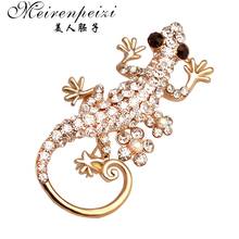 Vintage Gold Color Full Crystal Lizard Pin Brooch Black Rhinestone Eyes Lizard Gecko Lapel Brooches for Clothes Women Men 2024 - buy cheap