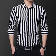 TFETTERS Brand New Men Striped Casual Shirts Long Sleeve Mens Cotton Shirts Turn Down Collar Chemise Homme Plus Size 5XL 2024 - buy cheap