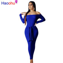 HAOOHU Winter Autumn Women long sleeve bodycon length dress Knitted Sashes sexy night party long Maxi dresses vestidos 2 color 2024 - buy cheap