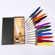 European retro leaf pole feather pen pen + five replacement nib + one bottle of ink 2024 - buy cheap