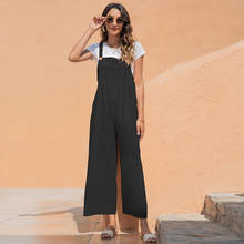 Women Vintage Casual Long Overalls Summer New Solid Color Loose Wide Leg Button Decor High Waist Jumpsuit Streetwear Female 2024 - buy cheap