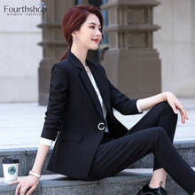 Conjunto de blazer formal feminino, calças de trabalho com 2 peças, roupa de trabalho para mulheres, outono e inverno, plus size, 2021 2024 - compre barato