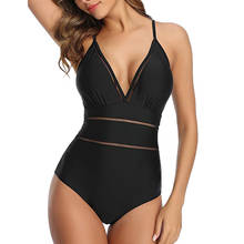 Sexy Plus Size One Piece Swimsuit Women Splicing Padded Push Up Bathing Suit Cut Out Monokini Black Spaghetti V-Neck Bodysuit 2024 - buy cheap