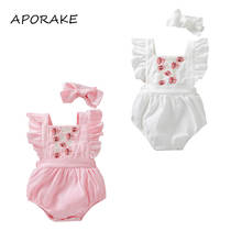 2021 0-24M Cute Infant Baby Girl Playsuit Summer New Floral Embroidery Ruffle Fly Sleeve Square Collar Backless Corduroy Romper 2024 - buy cheap
