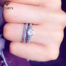 Anéis cc para mulheres 925 prata tendência joias 2 camadas zircônia cúbica conjunto de anéis para casamento noivado duplo bague cc634 2024 - compre barato