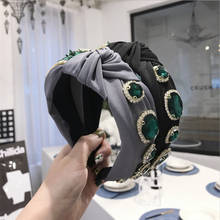 High-end Hair Accessories Women's Retro Emerald Emerald Knitted Knotted Wide Hairbands Headband Gorgeous Flash Diamond Hair band 2024 - buy cheap
