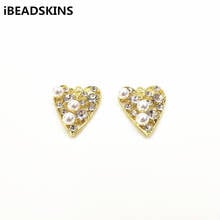 New arrival! 31x25mm 50pcs Rhinestone Imitation pearl Heart shape charm for Jewelry Accessories/Earring Parts/Hand Made DIY 2024 - buy cheap