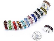 Cuentas espaciadoras de diamante de imitación, cristales chapados en plata y Metal de 8MM, 11 colores a elegir, 100 Uds., envío gratis (w03270-w03281) 2024 - compra barato