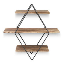 Rustic Wood Wall Shelves Hanging Geometric Vintage Style Floating Metal Wall Mounted Shelves For Living Room Bedroom Decoration 2024 - buy cheap