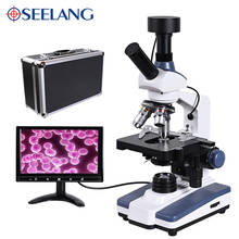 Microscopio de laboratorio biológico Digital HD, luz led, pantalla LCD de 9 pulgadas, ocular electrónico de 5MP, línea de datos USB y caja de Metal, fondo negro 2024 - compra barato