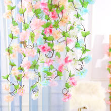 235cm fake Cherry Blossoms artificial Flowers wall Vines party Garland Silk Cherry Flower Rattan Wedding home Party Garden Decor 2024 - buy cheap