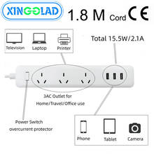 Regleta de alimentación con 3 salidas, 3 puertos USB, 5V, 2.1A, protección contra sobrecarga, Cable de extensión, 1,8 M 2024 - compra barato