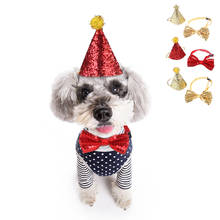 Sombrero de cumpleaños para perro, diadema brillante con lazo, decoración para fiesta de Navidad, sombreros para perro, disfraz de cumpleaños, accesorios para mascotas 2024 - compra barato