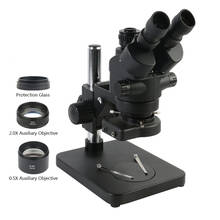 Тринокулярный стереомикроскоп 3,5x 7X 45X 90X Simul, светодиодный светильник 144 0,5x CTV адаптер для промышленного обслуживания 2024 - купить недорого