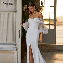 Verngo Charming Off the Shoulder Sweetheart Mermaid Wedding Dress Puff Long Sleeves Tulle Soft Satin Front Slit 2021 Bridal Gown 2024 - buy cheap