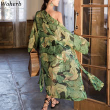 Woherb Summer 2021 Bohemian Chiffon Shirt Women Sunscreen Kimono Cardigan Perspective Long Blouse Leaves Print Beachwear 21753 2024 - buy cheap