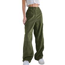 Women Solid Color High Waist Pockets Long Loose Straight Pants Corduroy Trousers 2024 - buy cheap