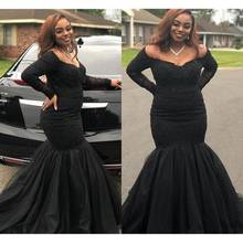 Sexy Black African Mermaid Prom Dresses Plus Size 2022 vestidos de fiesta largos elegantes de gala Long Sleeve Evening Gowns 2024 - buy cheap