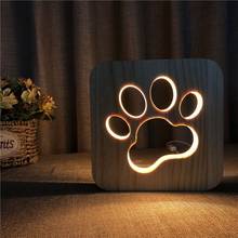 Lâmpada noturna de led 3d, luminária de mesa com usb, desenho animado, pata de cachorro, para decoração de sala de madeira, luzes, drop shipping 2024 - compre barato