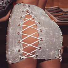 Minifalda de tubo con diamantes de imitación para mujer, falda Sexy con encaje de cristal sólido, Bodycon, faldas de vendaje caladas para discoteca, 2021 2024 - compra barato