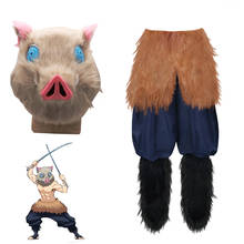 Disfraz de Hashibira Inosuke para hombres y mujeres, falda de lana, máscara de cabeza de cerdo, Cosplay de Anime, Demon Slayer, No Yaiba Kimetsu, Halloween 2024 - compra barato
