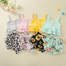 Sweeet conjunto de roupas de verão para meninas com babados, 2 peças, blusas e shorts triângulo com estampa de oncinha 2024 - compre barato