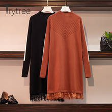 Trytree 2019, осенне-зимнее Повседневное платье для женщин, водолазка, вязанное кружево, одноцветное, 2 цвета, свободное, модное, офисное, женское, мини, плотное платье 2024 - купить недорого