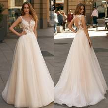 2020 Designed Wedding Dresses Jewel Lace Appliques Beach Bridal Gowns Button Back Sweep Train A-Line Wedding Dress 2024 - buy cheap
