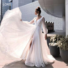 LORIE A-line Beach Wedding Dress Puff Sleeve Shiny Glitter Tulle  Boho Bridal Dress Side Split Princess Wedding Gowns Plus Size 2024 - buy cheap